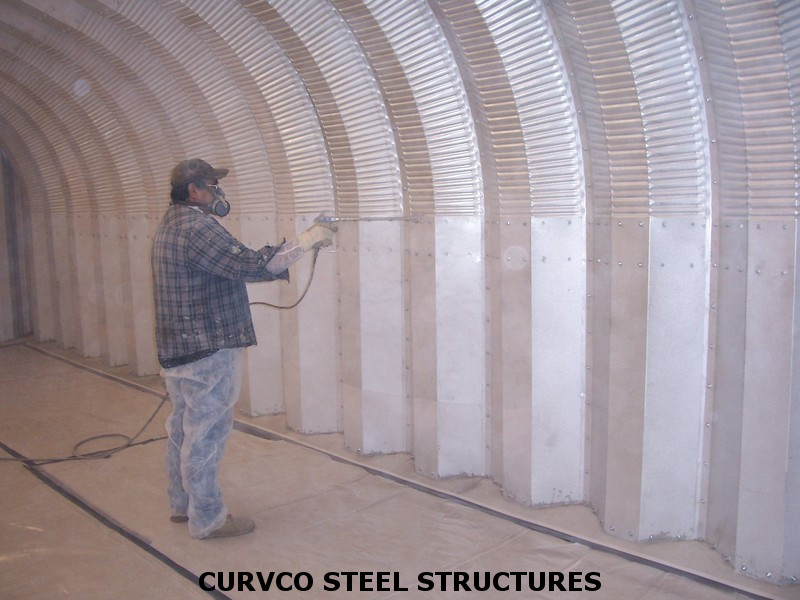 Arch steel building spray foam insulation